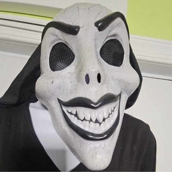 Women's Grim Reaper Halloween Costume Hooded Robe Dress Evil Demon Mask Spirit - Picture 2 of 10